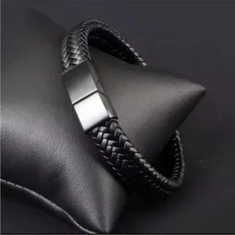 Men's Black Braided Leather Bracelet